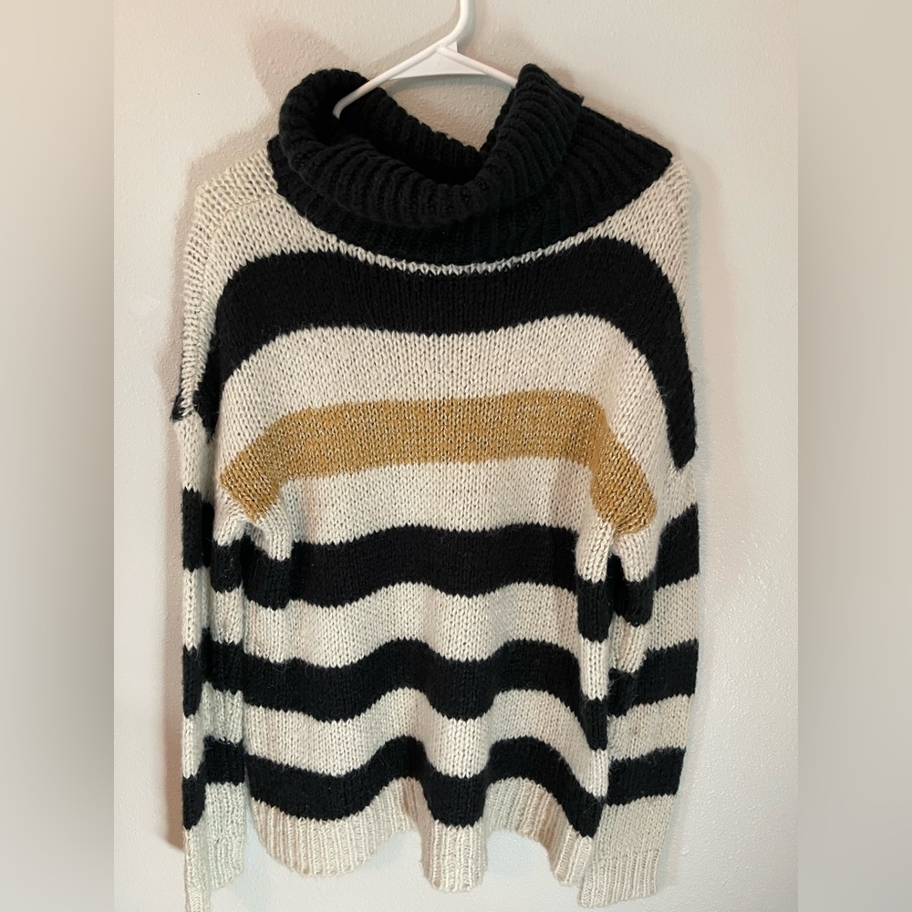 Allison Joy Black, Cream, and Gold Striped Turtleneck Sweater